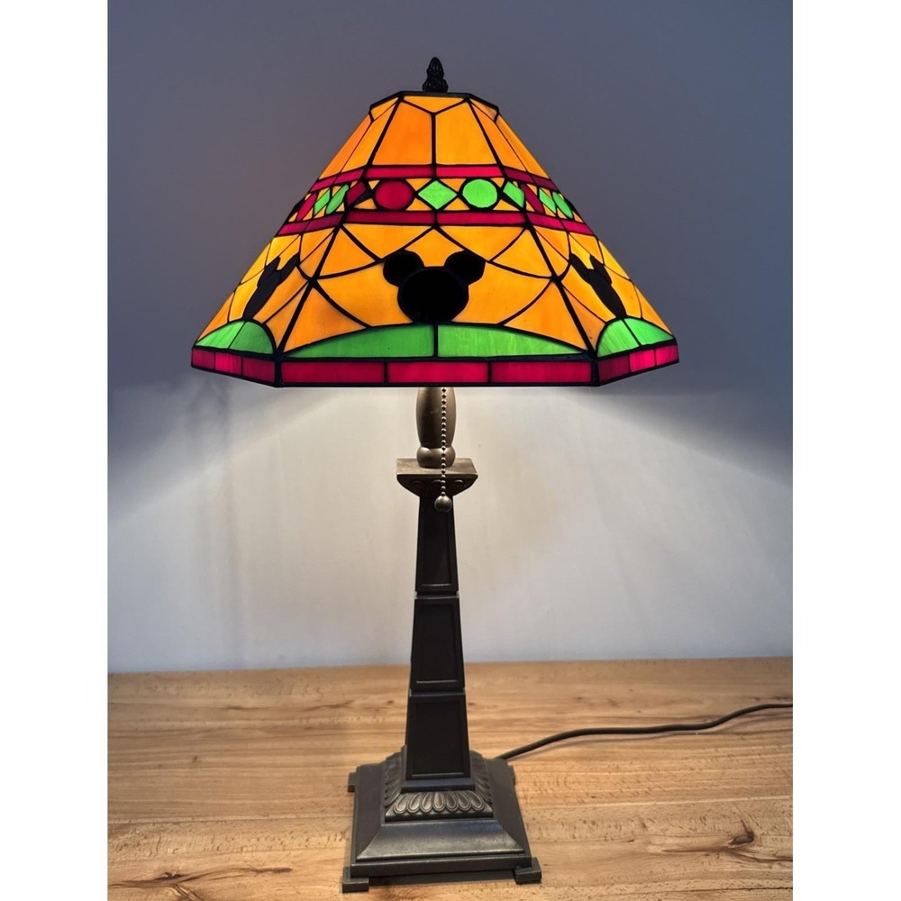 VTG Rare Disney Mickey Mouse Tiffany Style Table Lamp Stained Glass Ltd Ed 24"